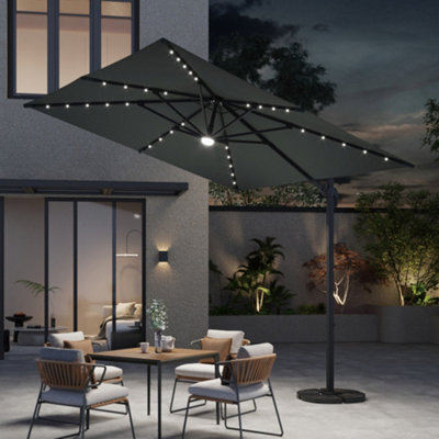 Breeins Dark Grey Tilt With Led Light Outdoor Garden Patio Umbrellas Parasol For Beach Backyard And Pool With Base - image 1