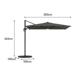 Breeins Dark Grey Tilt With Led Light Outdoor Garden Patio Umbrellas Parasol For Beach Backyard And Pool With Base - thumbnail 7