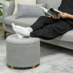 Valefi Round Teddy Fleece Storage Ottoman Light Grey - Diamond Tufted Lid - Wyld Haus - thumbnail 8