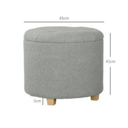 Valefi Round Teddy Fleece Storage Ottoman Light Grey - Diamond Tufted Lid - Wyld Haus - thumbnail 4