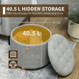 Valefi Round Teddy Fleece Storage Ottoman Light Grey - Diamond Tufted Lid - Wyld Haus - thumbnail 5
