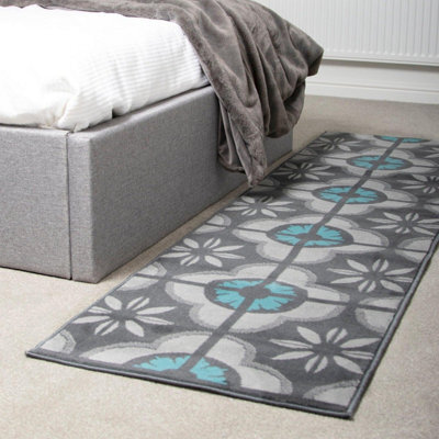 Bravich Hard Wearing Hessian Backed Stair Runner Kitchen Mat - Texas Blue & Grey Floral - 60X540Cm (2'x18') - image 1