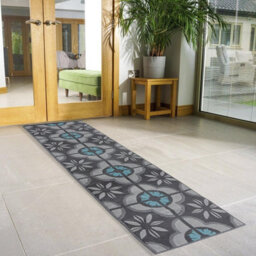 Bravich Hard Wearing Hessian Backed Stair Runner Kitchen Mat - Texas Blue & Grey Floral - 60X540Cm (2'x18') - thumbnail 2