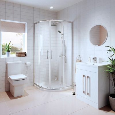 Affine Bathroom Suite Quadrant Shower Enclosure Vanity Unit Basin Sink Toilet Wc 900mm - image 1
