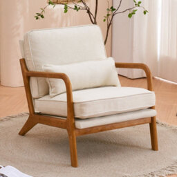 White Accent Chairs With Solid Wood Frame, Armchair With Lumbar Pillow - thumbnail 4