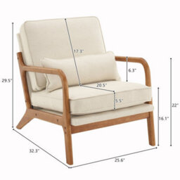 White Accent Chairs With Solid Wood Frame, Armchair With Lumbar Pillow - thumbnail 2