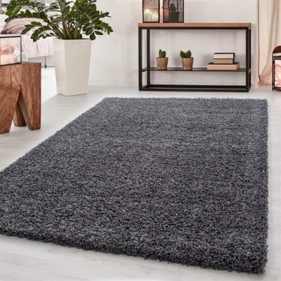 Wadan 80X150Cm Dark Grey Shaggy Rug - Rectangular Soft Touch Thick Pile Modern Area Rug - Rugs For Living & Bedroom Non Shedding - image 1