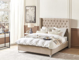 Beliani Bed Velvet Lubbon 140 X 200 Cm (Eu Double) Beige - thumbnail 2