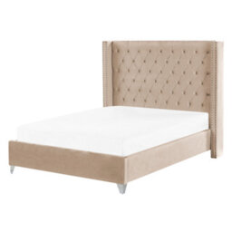 Beliani Bed Velvet Lubbon 140 X 200 Cm (Eu Double) Beige - thumbnail 1