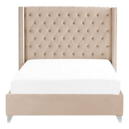 Beliani Bed Velvet Lubbon 140 X 200 Cm (Eu Double) Beige - thumbnail 4