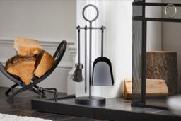 4 Piece Companion Set Black Metal With Circle Handle  Fireplace Tools -  Fire201 - thumbnail 2
