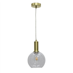 First Choice Lighting Set Of 2 Barnum - Clear Glass Globe Satin Brass Deco Pendant Fittings - thumbnail 2