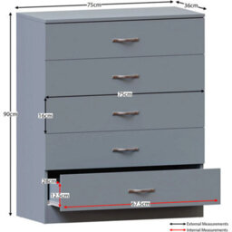 Interior Emporium Chester 5-Drawer Chest - Classic Bedroom Storage Unit - Pre-Assembled (Grey) - thumbnail 2