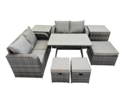 Fimous 7 Seater Garden Outdoor Rattan Furniture Set Rattan Sofa Oblong Dining Table With 2 Side Tables Dark Grey - thumbnail 2