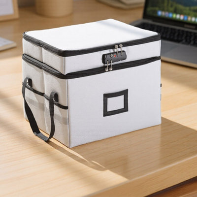 Living And Home 2 Layers Grey Fireproof File Box With Combination Lock - image 1