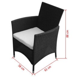 Walplus 5 Piece Outdoor Dining Set With Cushions Poly Rattan Black - thumbnail 9