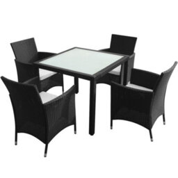 Walplus 5 Piece Outdoor Dining Set With Cushions Poly Rattan Black - thumbnail 1
