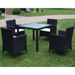 Walplus 5 Piece Outdoor Dining Set With Cushions Poly Rattan Black - thumbnail 4