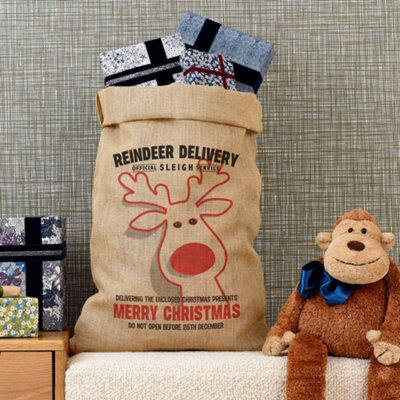 Harrow & Green Hessian Christmas Sack With Rudolph Design