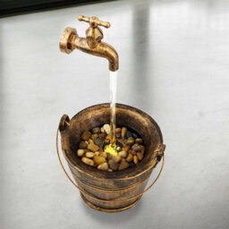 Geezy Solar Water Fountain Led Tap Bucket Solar Water Feature Home Garden Decoration - thumbnail 5