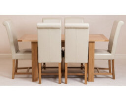 That's Furniture Hampton 120Cm - 160Cm Oak Extending Dining Table And 6 Chairs Dining Set With Washington Ivory Leather Chairs - thumbnail 3