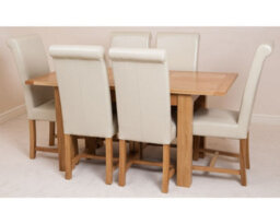 That's Furniture Hampton 120Cm - 160Cm Oak Extending Dining Table And 6 Chairs Dining Set With Washington Ivory Leather Chairs - thumbnail 2