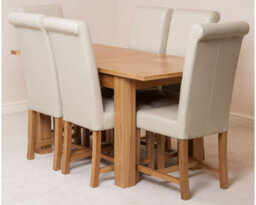 That's Furniture Hampton 120Cm - 160Cm Oak Extending Dining Table And 6 Chairs Dining Set With Washington Ivory Leather Chairs - thumbnail 1