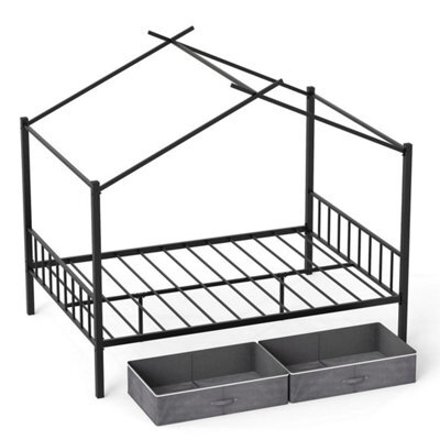 Double Size House Bed Heavy Duty Metal Platform Bed W/2 Drawers - image 1