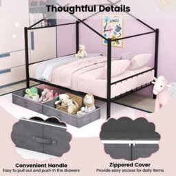 Double Size House Bed Heavy Duty Metal Platform Bed W/2 Drawers - thumbnail 6