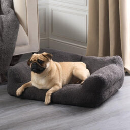 OHS Dog Bed Sofa Cat Washable Fleece Pet Puppy Medium Cushion, Charcoal - thumbnail 3