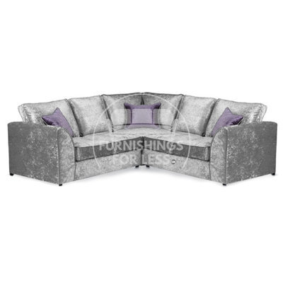 Furnishings For Less UK Crystal Crushed Velvet Fabric 5 Seater L Shaped Corner Sofa  Silver - Full Back - image 1