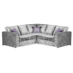 Furnishings For Less UK Crystal Crushed Velvet Fabric 5 Seater L Shaped Corner Sofa  Silver - Full Back