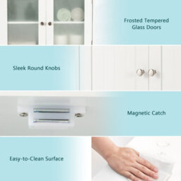 Costway Bathroom Floor Cabinet Freestanding Storage Cupboard W/ 2 Tempered Glass Doors - thumbnail 8