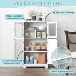 Costway Bathroom Floor Cabinet Freestanding Storage Cupboard W/ 2 Tempered Glass Doors - thumbnail 6