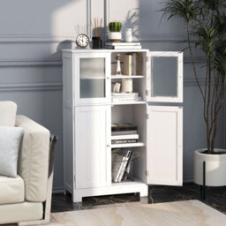 Costway Bathroom Floor Cabinet Freestanding Storage Cupboard W/ 2 Tempered Glass Doors - thumbnail 4