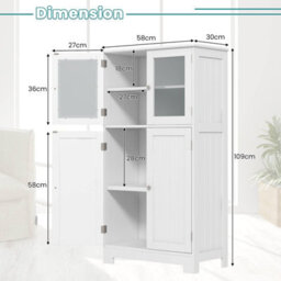 Costway Bathroom Floor Cabinet Freestanding Storage Cupboard W/ 2 Tempered Glass Doors - thumbnail 3