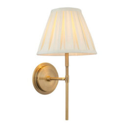 Luminosa Lighting Luminosa Rennes & Carla Wall Lamp With Shade Antique Brass Plate & Cream Fabric - thumbnail 1