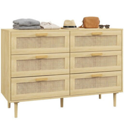 Chest Of Drawers, 6-Drawer Dresser, Tall Storage Drawer Unit With Rattan Element - thumbnail 1