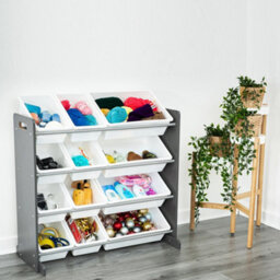 Livivo 4 Tier Kids Toy Storage Unit With 12 Plastic Boxes - thumbnail 9
