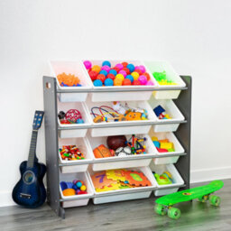 Livivo 4 Tier Kids Toy Storage Unit With 12 Plastic Boxes - thumbnail 7