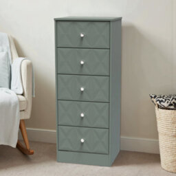 Genoa Ready Assembled Matt Green 5 Drawer Bedside Chest (H)1120mm (W)450mm (D)395mm