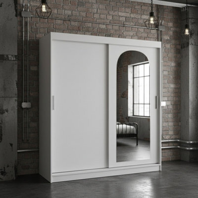 Selfie 180Cm Sliding Wardrobe 2 Door With Mirror Modern Bedroom And Living Room Storage Closet 180Cm Width White With Drawers - image 1