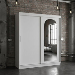 Selfie 180Cm Sliding Wardrobe 2 Door With Mirror Modern Bedroom And Living Room Storage Closet 180Cm Width White With Drawers - thumbnail 1