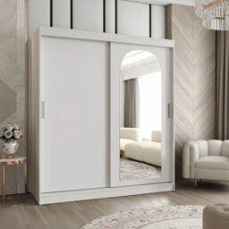 Selfie 180Cm Sliding Wardrobe 2 Door With Mirror Modern Bedroom And Living Room Storage Closet 180Cm Width White With Drawers - thumbnail 2
