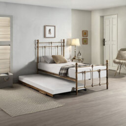 SlumberWorx Bayford Traditional Antique Brass Single Metal Bed Frame With Guest Trundle Bed - thumbnail 2