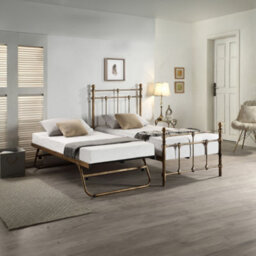 SlumberWorx Bayford Traditional Antique Brass Single Metal Bed Frame With Guest Trundle Bed - thumbnail 3