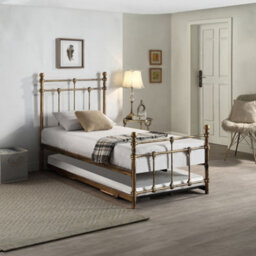 SlumberWorx Bayford Traditional Antique Brass Single Metal Bed Frame With Guest Trundle Bed - thumbnail 1