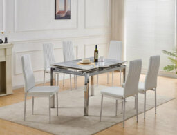Furnizone UK Grande 6-Seater Sintered Stone Extending Dining Table And 6 Monza White Faux Leather Chairs - thumbnail 2