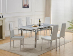 Furnizone UK Grande 6-Seater Ceramic Extending Dining Table And 6 Monza White Faux Leather Chairs