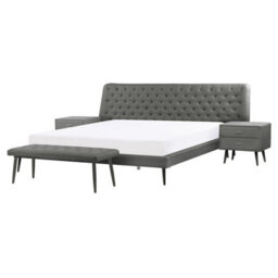 Beliani Bedroom Set Faux Leather Essonne 160 X 200 Cm (Eu King Size) Grey - thumbnail 1